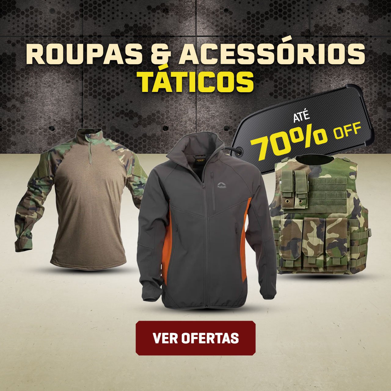 Roupas & Acessórios Táticos - Até 70% OFF