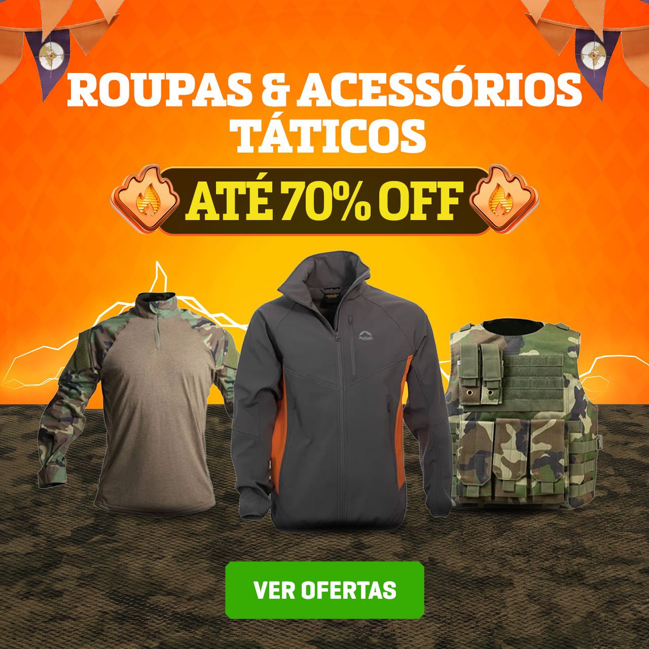 Roupas & Acessórios Táticos - Até 70% OFF