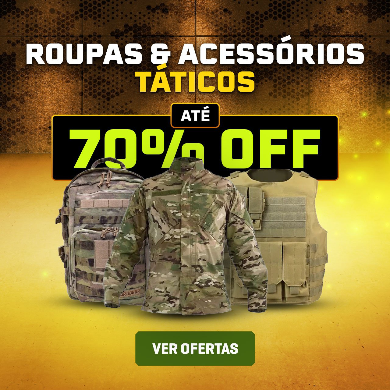Roupas & Acessórios Táticos - Até 70% OFF