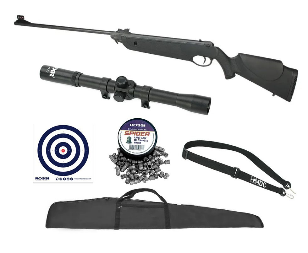 Carabina De Pressão Nova Dione Black 3° Ger Combo Especial 5,5mm + Luneta 4x20 + Bandoleira + Chumbinho + Capa 45"