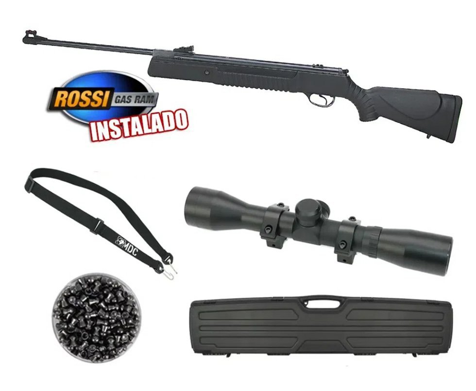 Carabina De Pressão Hatsan Ht80 Combo Especial - Cal 5,5mm + Pistão Pneumático + Luneta 4x32 Rossi + Bandoleira + Chumbinho + Case Rossi