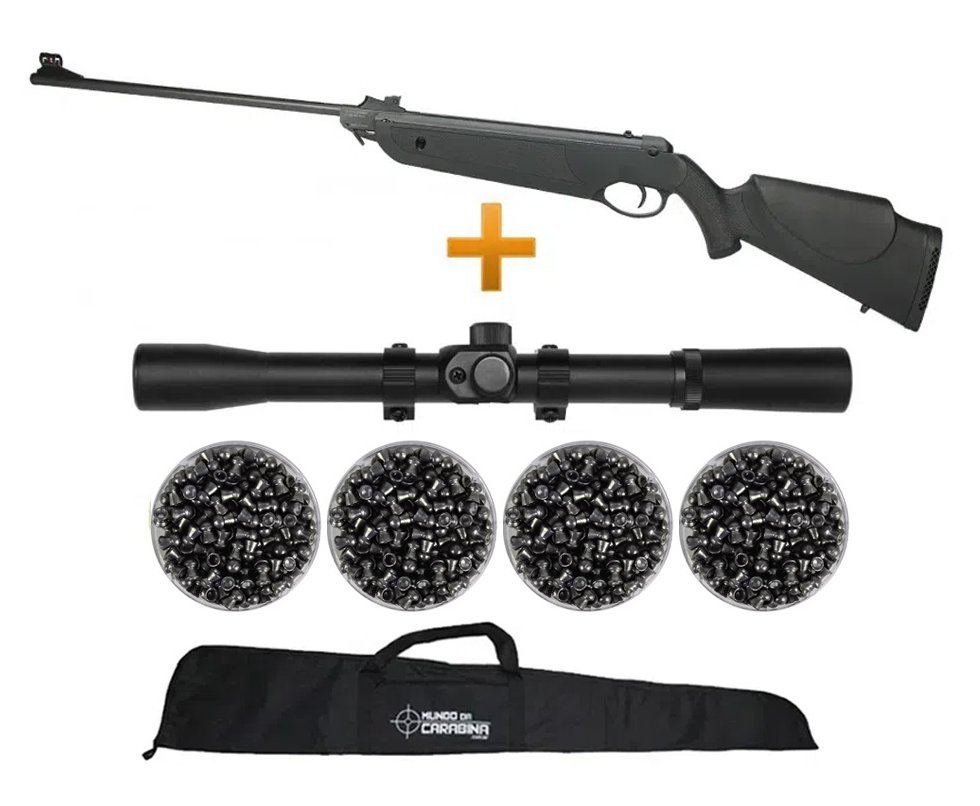 Carabina De Pressão Nova Dione Black Cal 5,5mm - 3° Geração Rossi + Luneta 4x20 + Chumbinhos + Capa 45