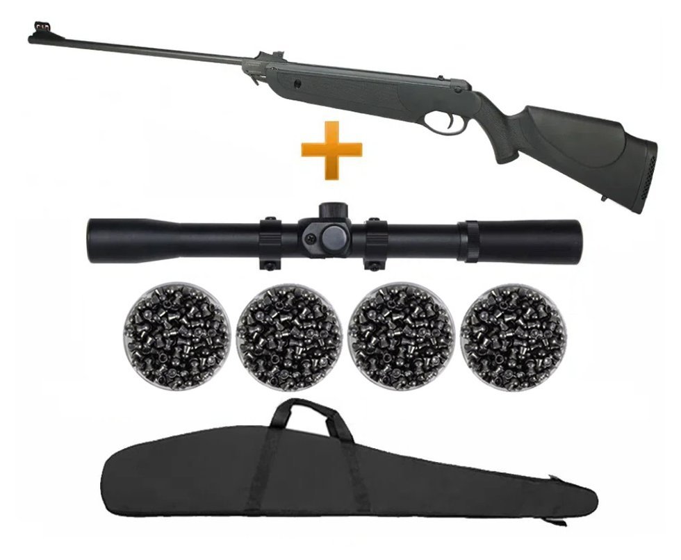 Carabina De Pressão Nova Dione Black Cal 4,5mm - 3° Geração + Luneta 4x20 + Chumbinhos + Capa 45 - Rossi