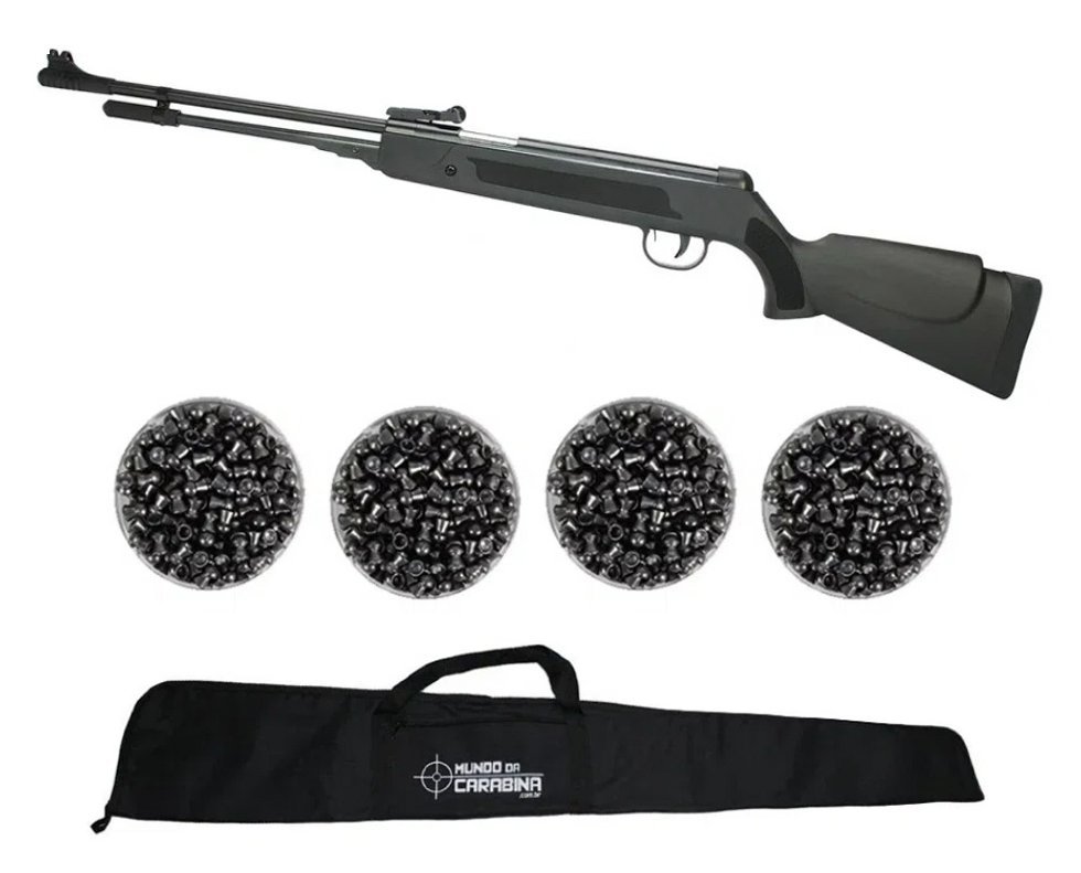 Carabina De Pressão Spring Black Cal 5,5mm + Capa + Chumbinhos - Fixxar