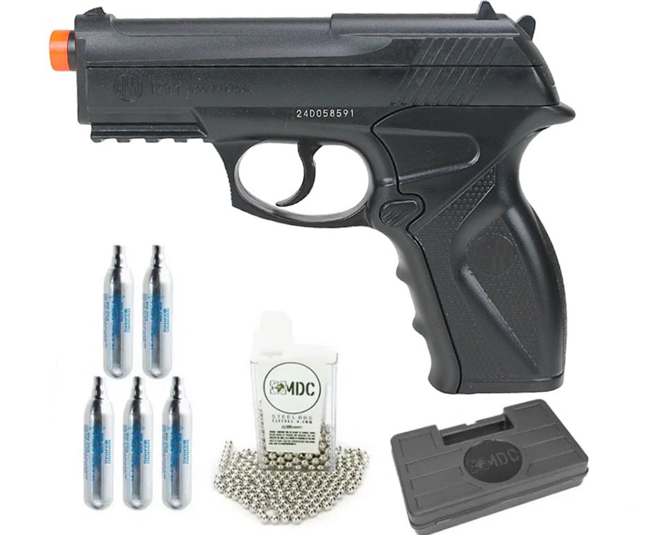 Pistola Pressão Co2 Wg C11 Polímero Esferas Aço 4,5 + 05 Capsula Co2 + Esfera Metalica + Case