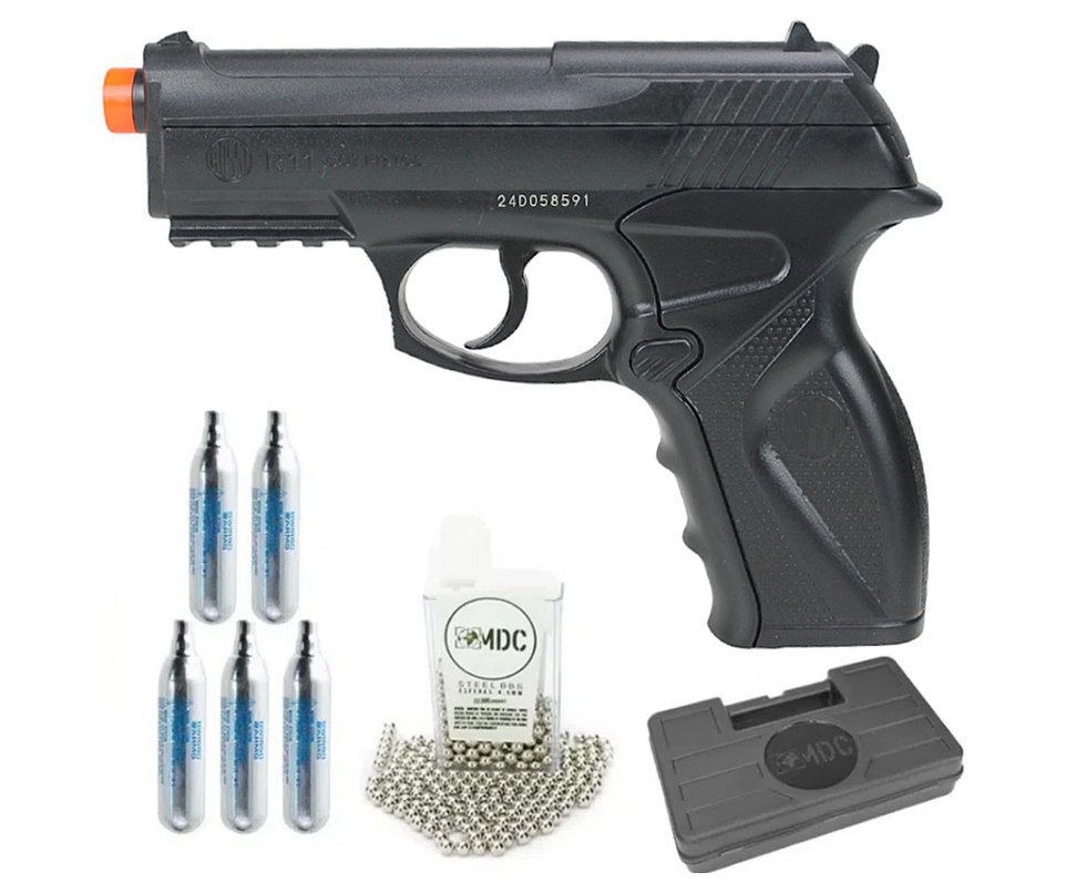 Pistola Pressão Co2 Wg C11 Polímero Esferas Aço 4,5 + 05 Capsula Co2 + Esfera Metalica + Case