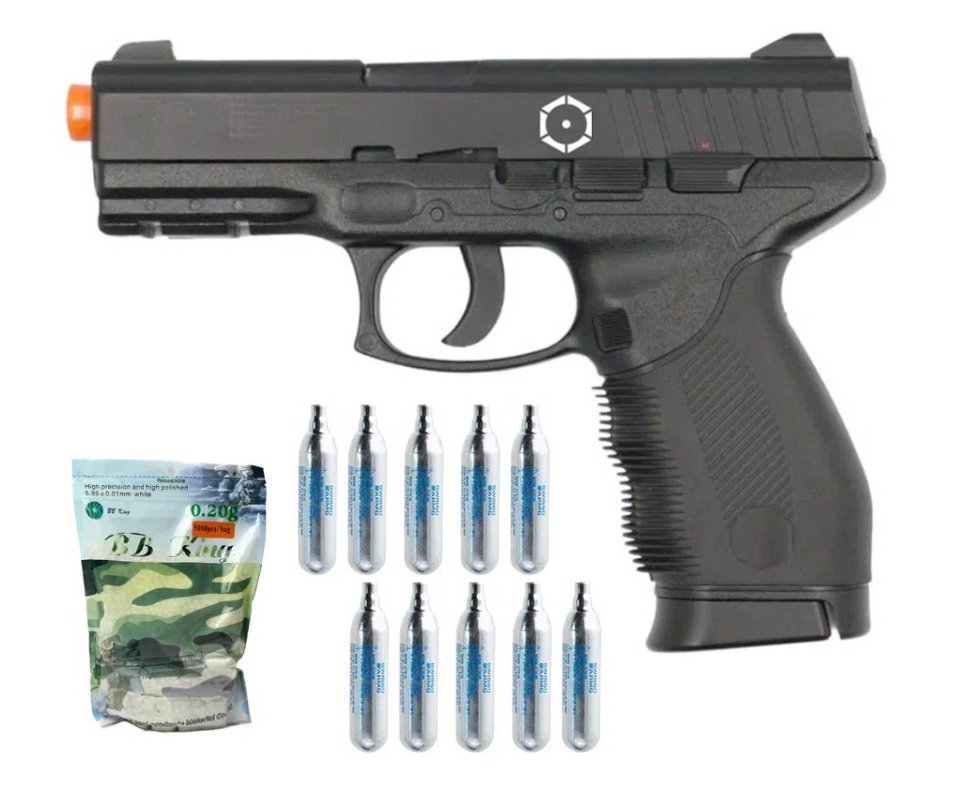 Pistola Airsoft Co2 Taurus 24/7 Polímero 6,0 + 10 Cilindros + 4000 Bbs