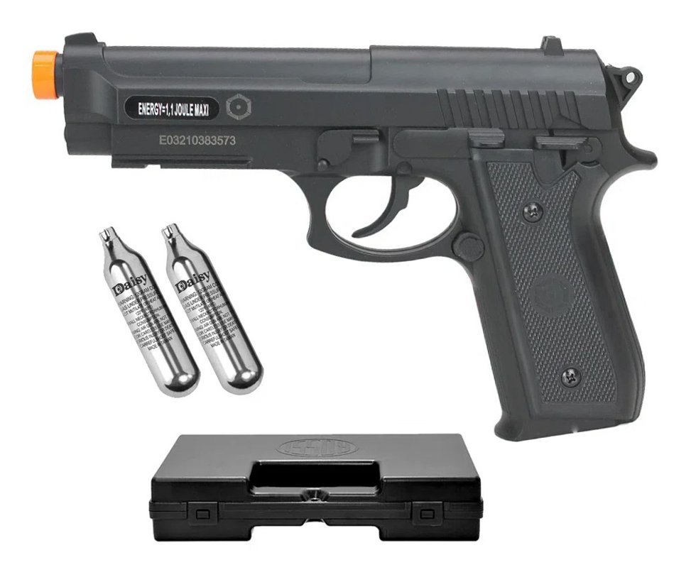 Pistola De Airsoft Co2 Taurus Pt92 Preta 6mm Cybergun + 02 Cilndro Co2 12g + Maleta