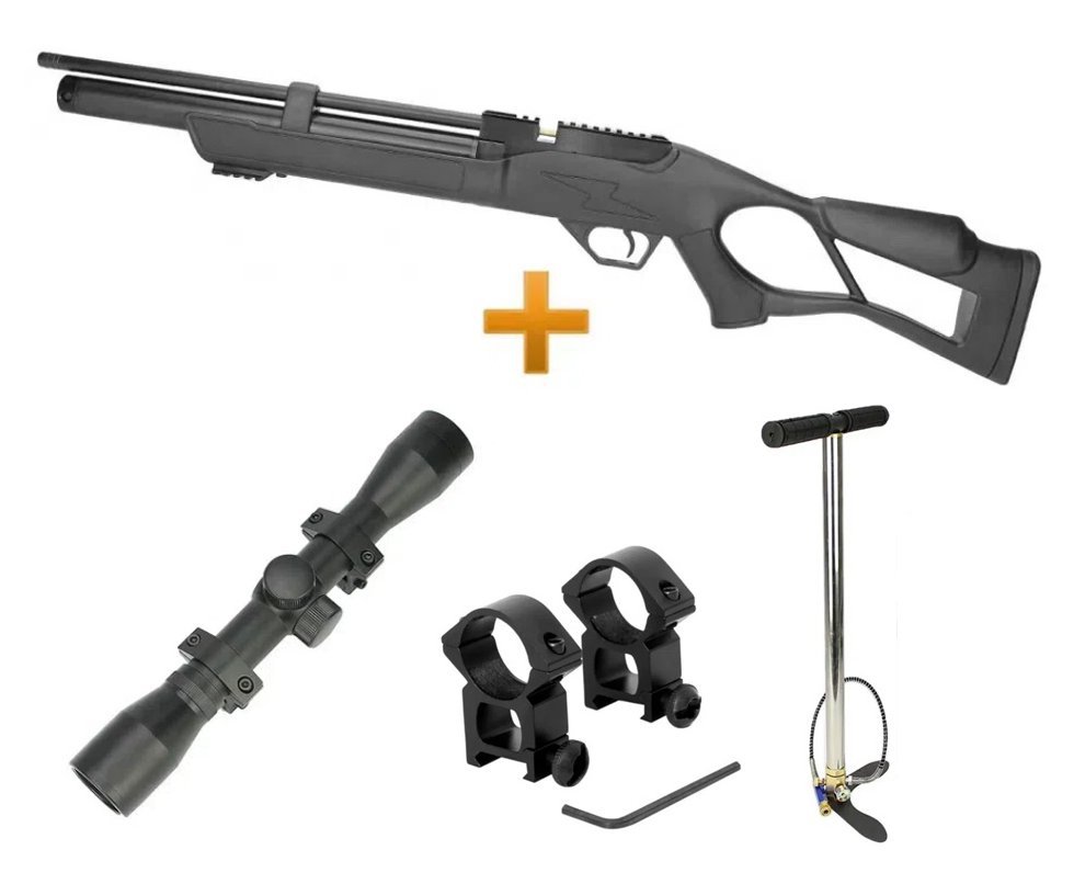 Carabina De Pressão Pcp Hatsan Flash 12 Tiros 5,5 + Luneta 4x32 Mount Elevado + Bomba Hand Pump