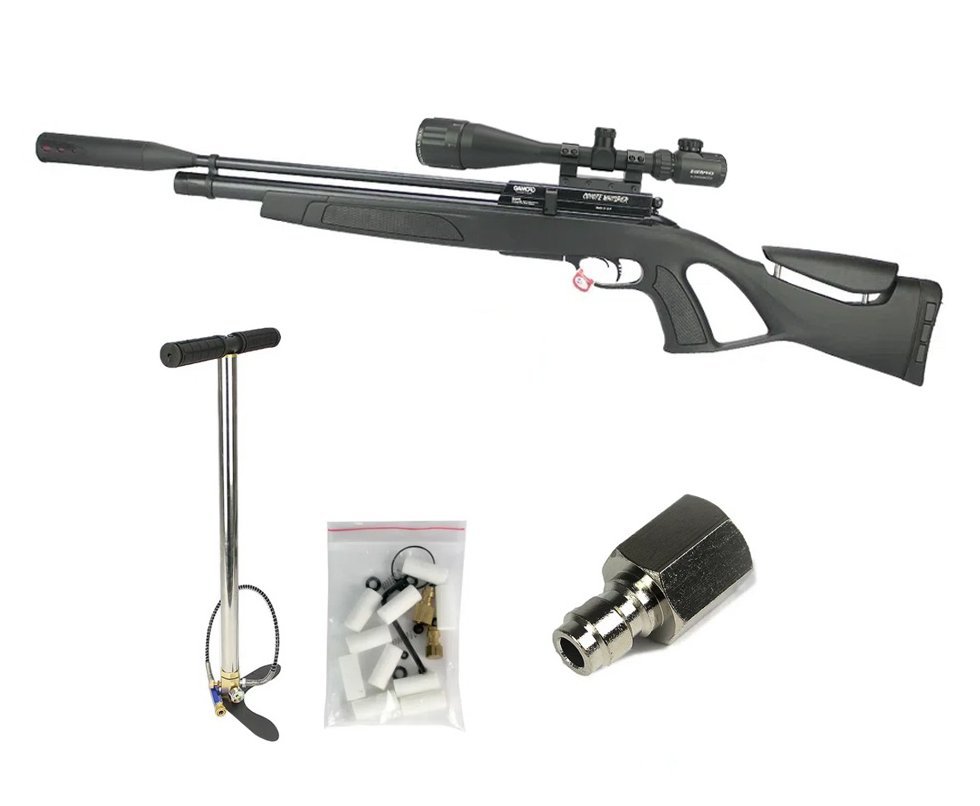 Carabina De Pressão Gamo Pcp Chacal Black Whisper Polimero 5.5 + Luneta 6-24X50 + Bomba Manual