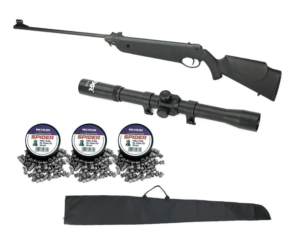 Carabina De Pressão Dione New Black - Calibre 5,5mm + Luneta 4x20 + Capa + Chumbinhos