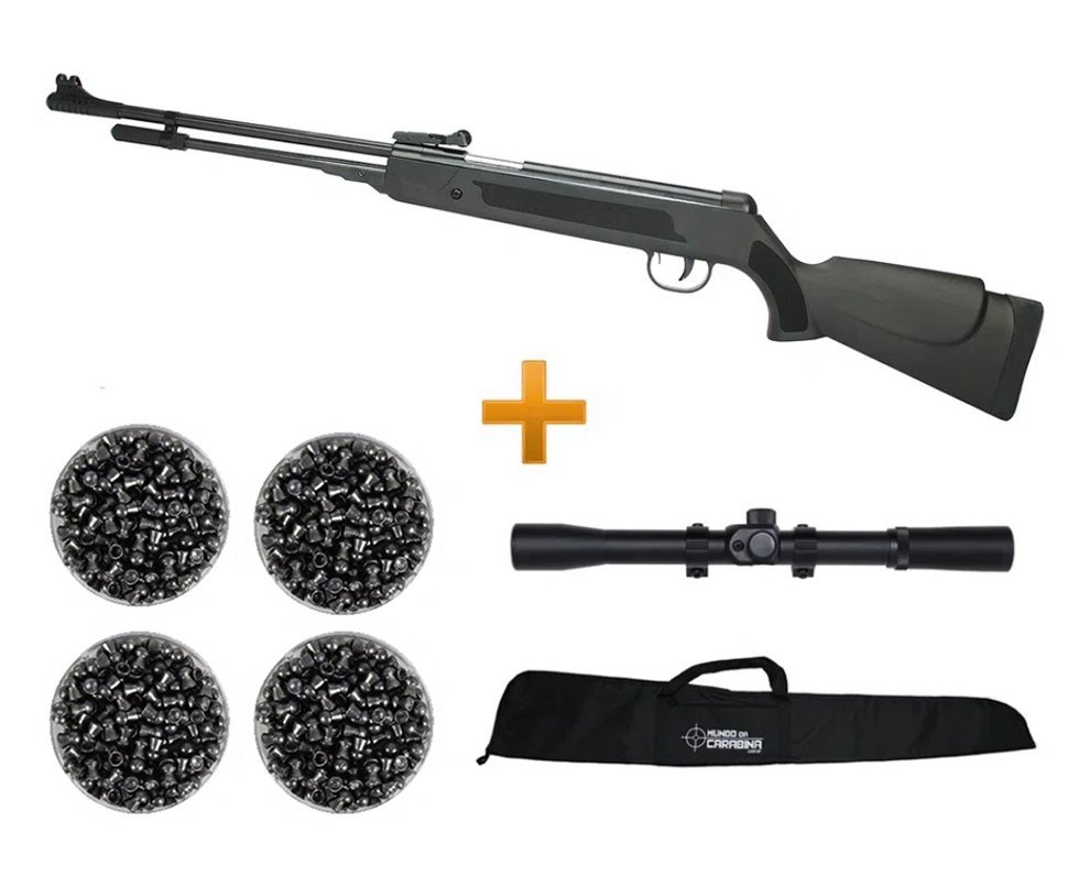Carabina De Pressão Spring Black Cal 5,5mm +capa + Luneta 4x20 + 4 Cx Chumbinhos - Fixxar