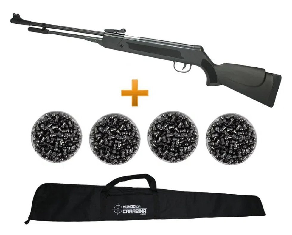 Carabina De Pressão Spring Black Cal 5,5mm + Capa + Chumbinhos - Fixxar