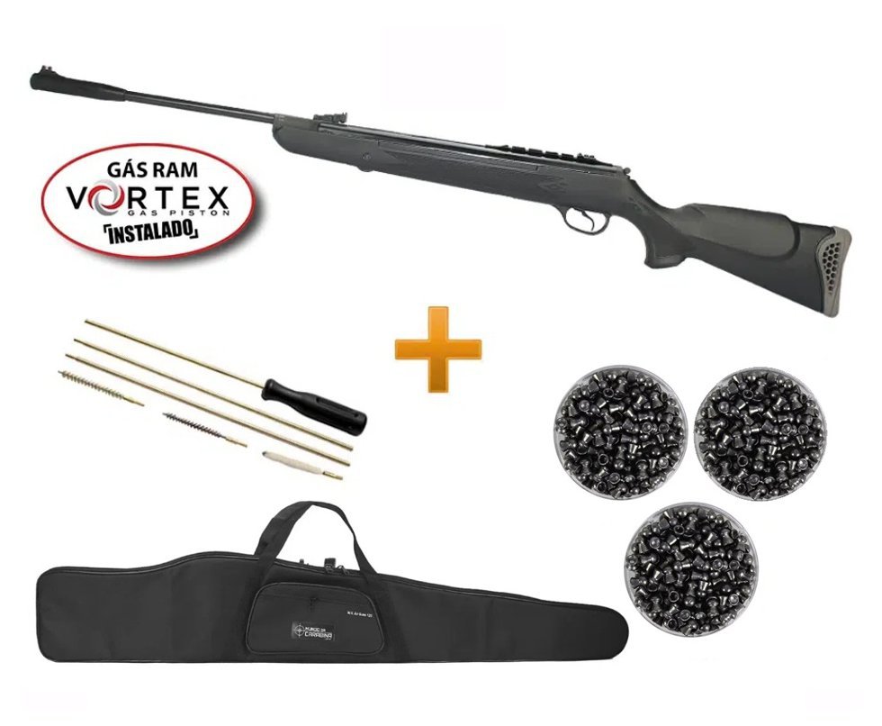 Carabina De Pressão Hatsan Ht 125 Cal 5,5 Mm Com Pistão Pneumático Vortex + Capa 52" + Chumbinhos