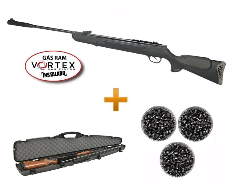 Carabina De Pressão Hatsan Ht 125 Com Pistão Pneumático Vortex Cal 5,5 Mm + Case + Chumbinhos