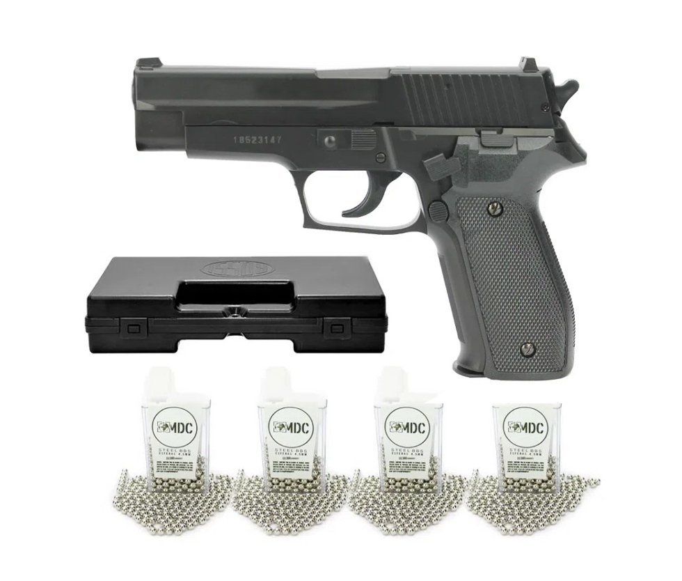 Pistola De Pressão P226 Mola Slide Metal Cal 4,5mm + 04 Esferas Metal + Case - Cybergun
