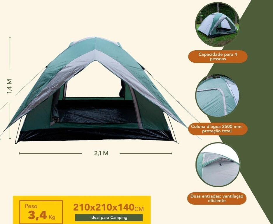 Barraca Guepardo News Venus Ultra PRO 4 Pessoas 2500mm Coluna D Agua - VD/CZ