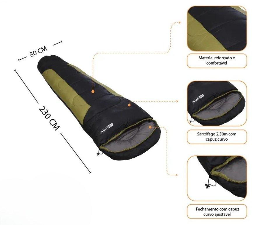 Saco De Dormir Nautika Modelo Mummy -1°c A +8°c Na Cor Preto Com Verde