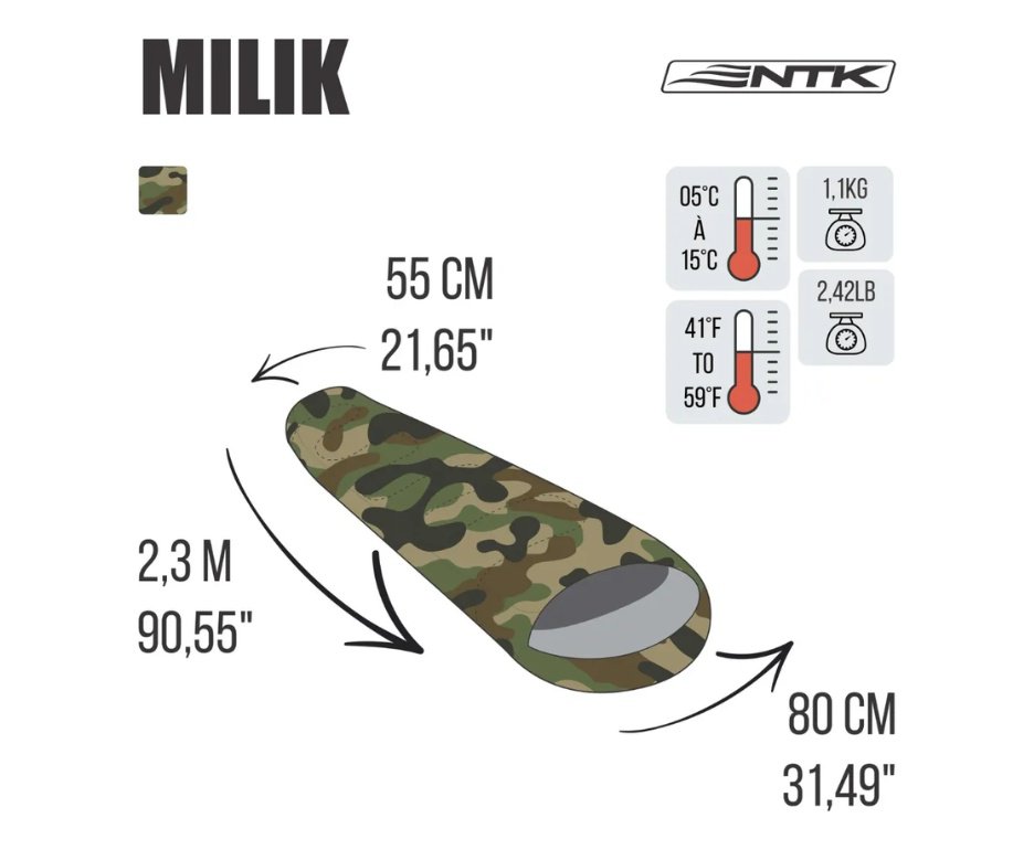 Saco De Dormir Milik 5°C à 15°C. - Nautika