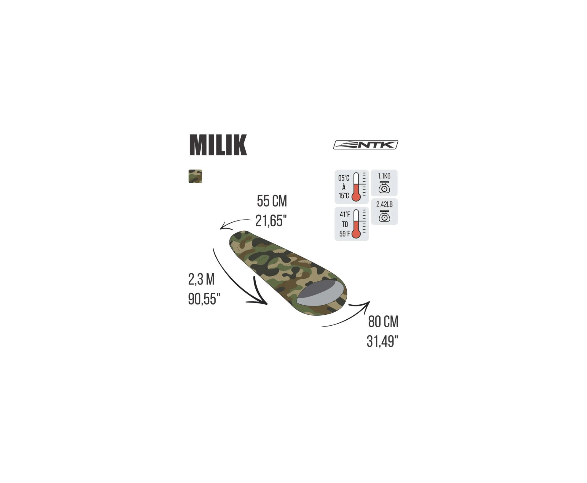 Saco De Dormir Milik 5°C à 15°C. - Nautika