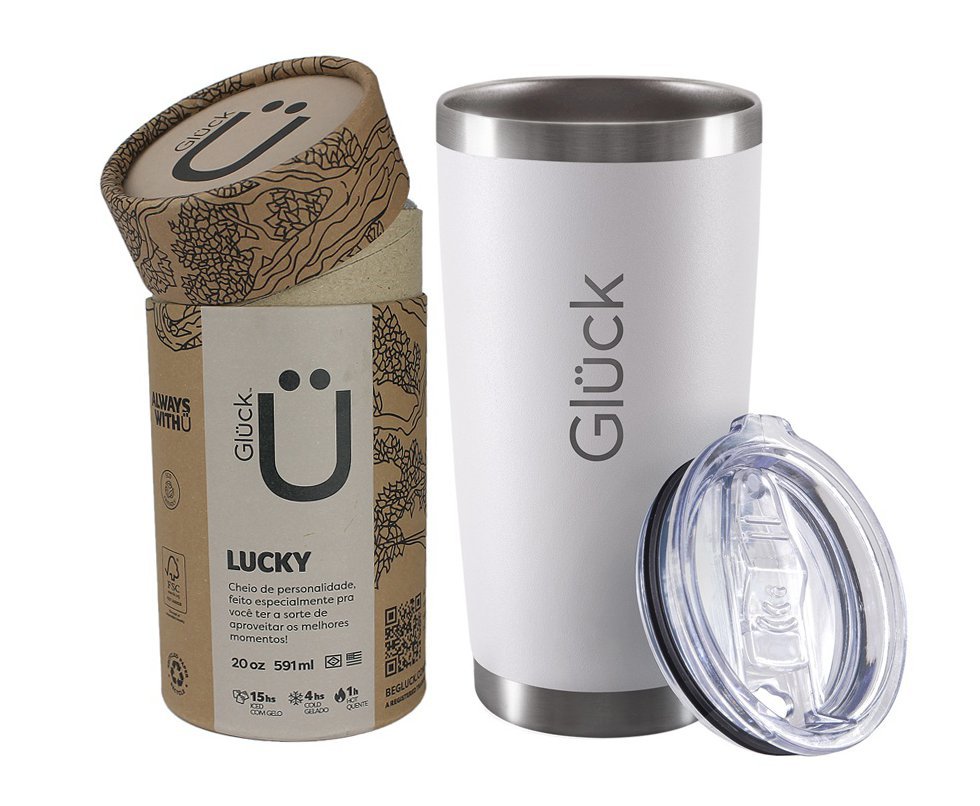Copo Térmico Para Cerveja Lucky 591ml Inox Off White - Gluck