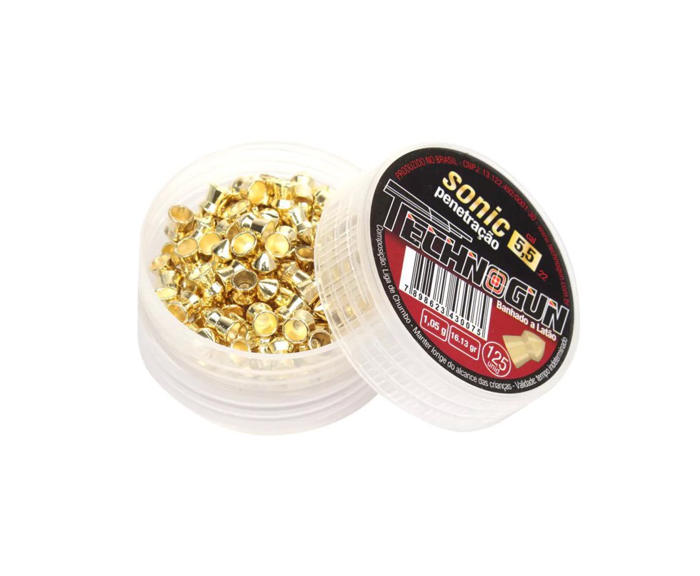 Chumbinho Sonic Gold Latonado - Calibre 5,5 Mm - Com 125 Unid - Technogun