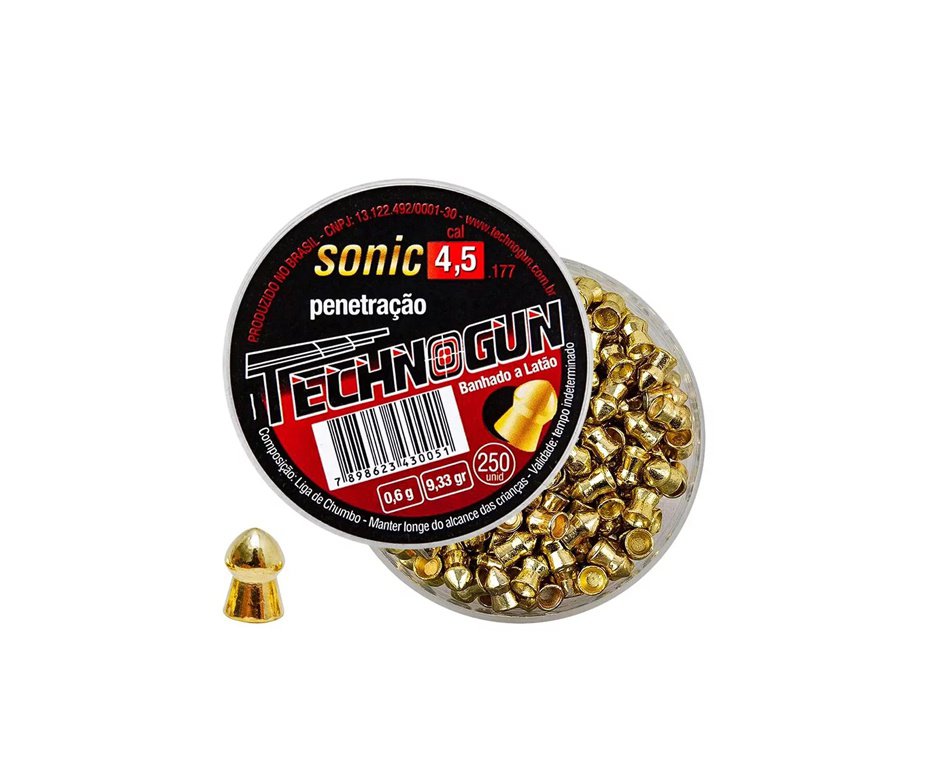 Chumbinho Sonic Gold Latonado Calibre 4,5 Mm - 250 Unidades - Technogun