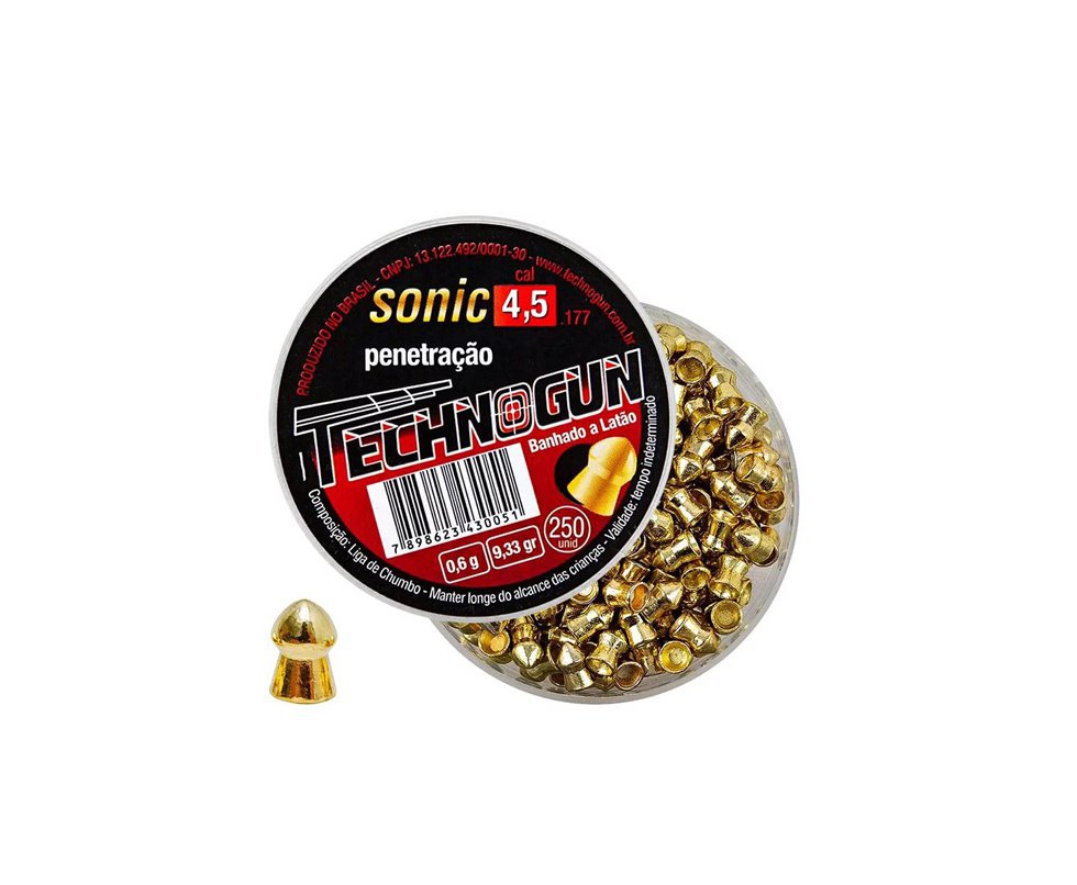 Chumbinho Sonic Gold Latonado Calibre 4,5 Mm - 250 Unidades - Technogun