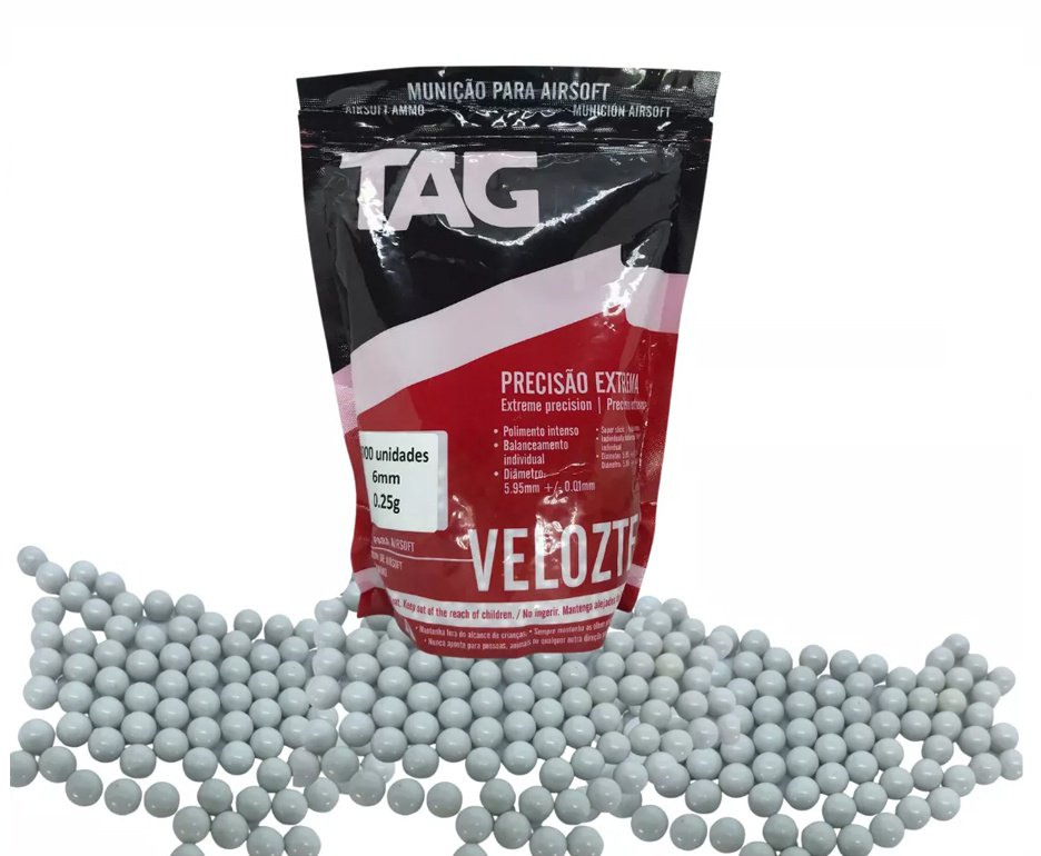 Munição para Airsoft Tag Velozter - 4.000 BBs, 0,25g, 6mm