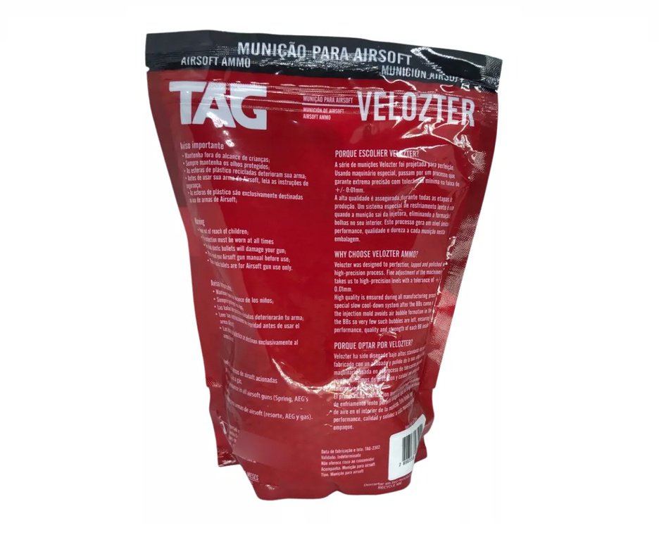 Munição para Airsoft Tag Velozter - 5.000 BBs, 0,20g, 6mm