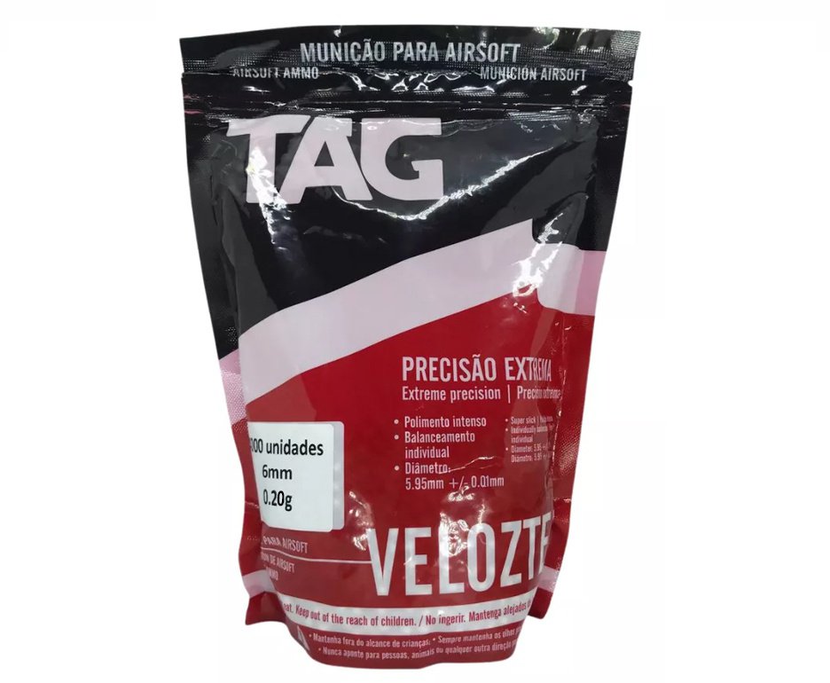 Munição para Airsoft Tag Velozter - 5.000 BBs, 0,20g, 6mm