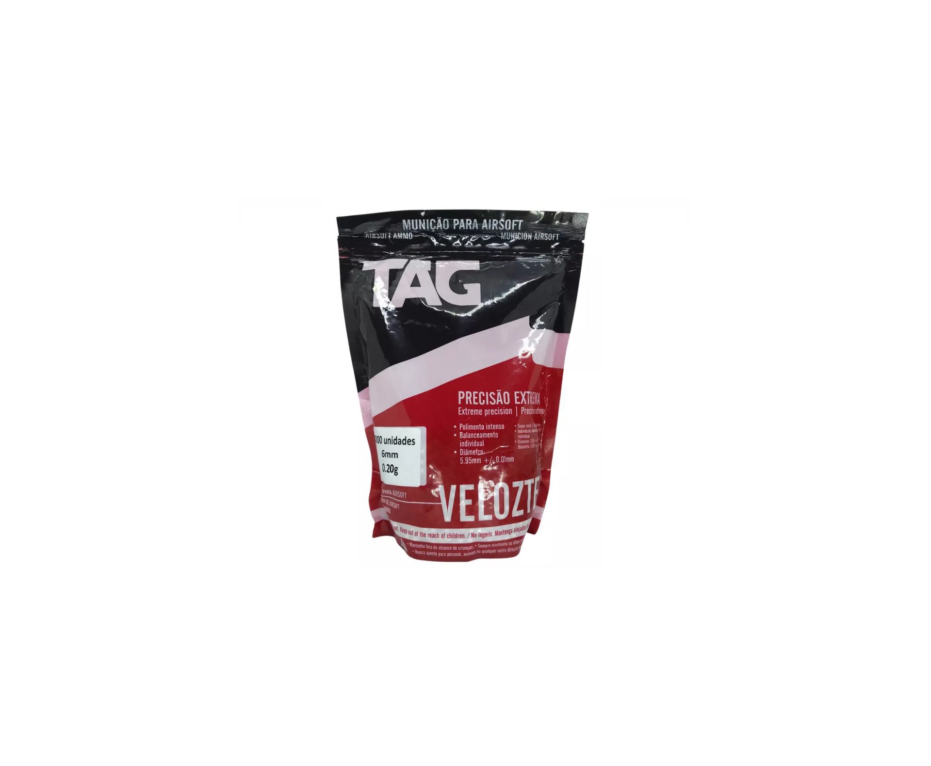 Munição para Airsoft Tag Velozter - 5.000 BBs, 0,20g, 6mm