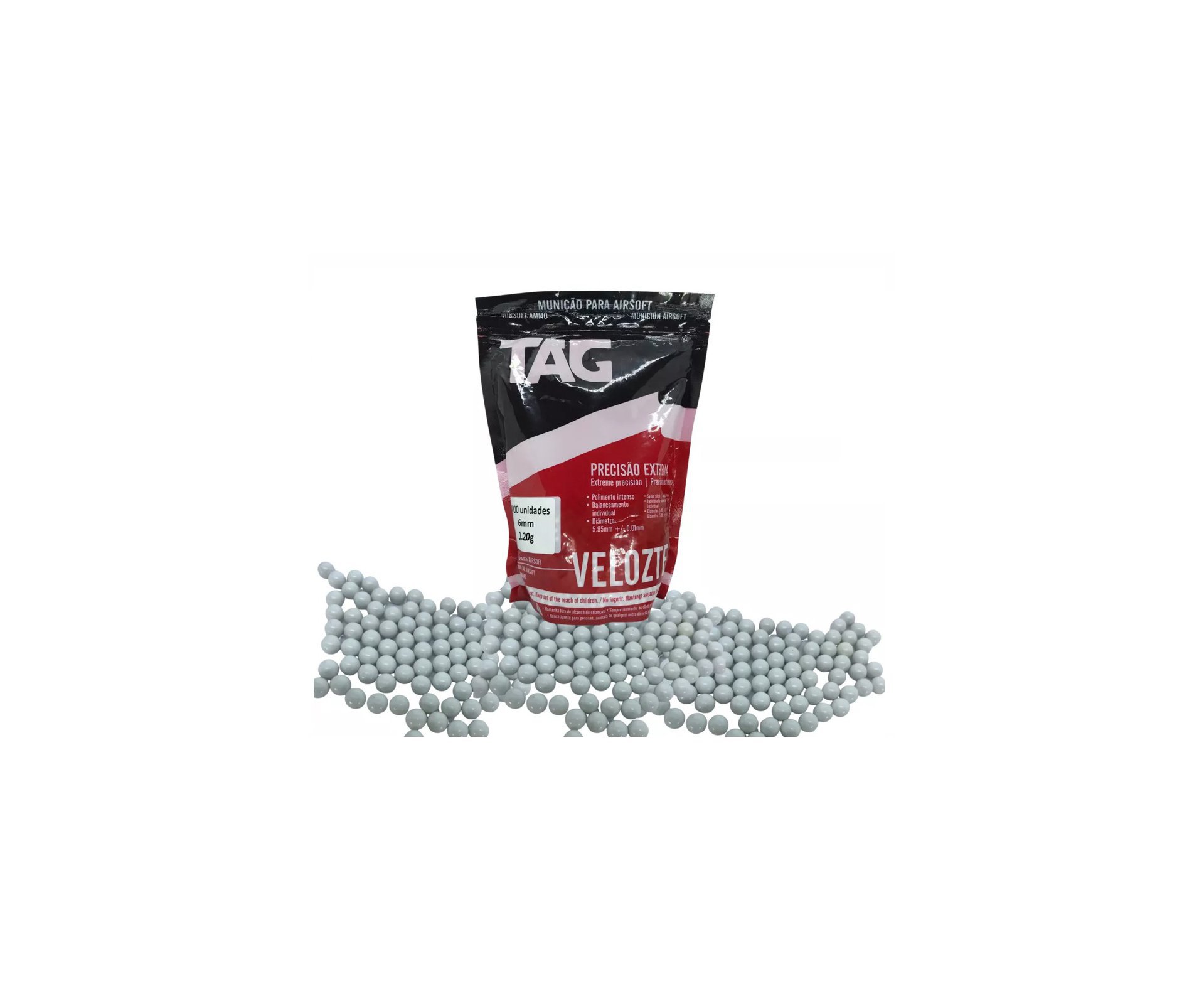 Munição para Airsoft Tag Velozter - 5.000 BBs, 0,20g, 6mm