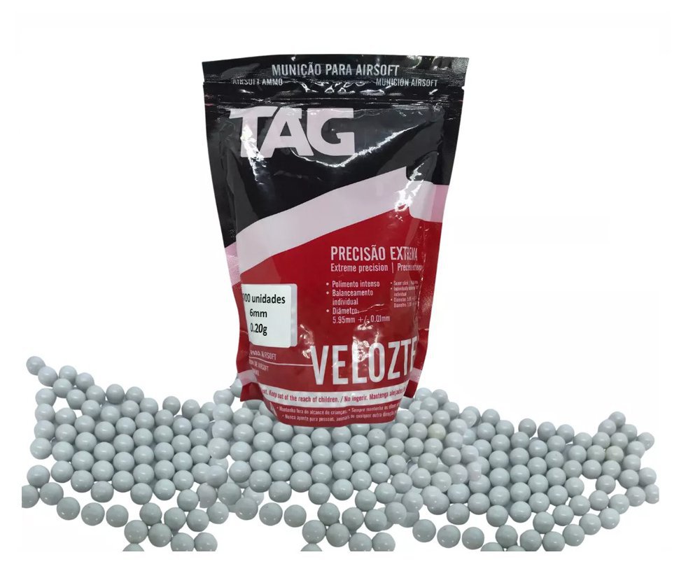 Munição para Airsoft Tag Velozter - 5.000 BBs, 0,20g, 6mm