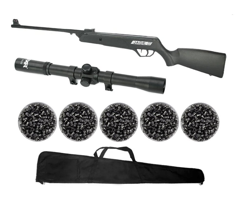 Carabina De Pressão Cbc Jade Cal 5,5mm Preta + Luneta 4x20 + Chumbinhos + Capa 45
