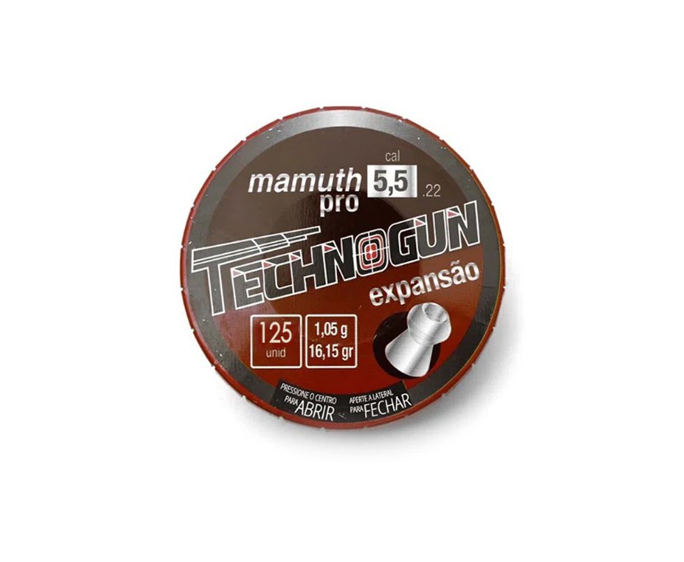 Chumbinho Mamuth Pró - Calibre 5,5mm - Pote Com 125 Pcs - Technogun