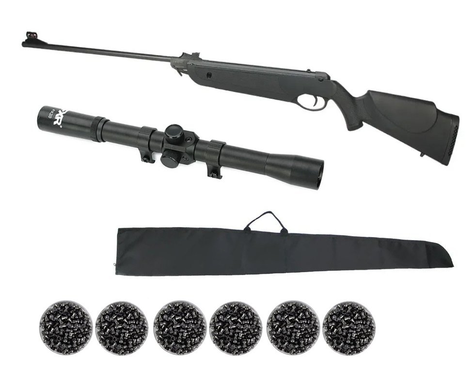 Carabina De Pressão Nova Dione Black - Calibre 4,5mm + Luneta 4x20 + Capa + Chumbinhos