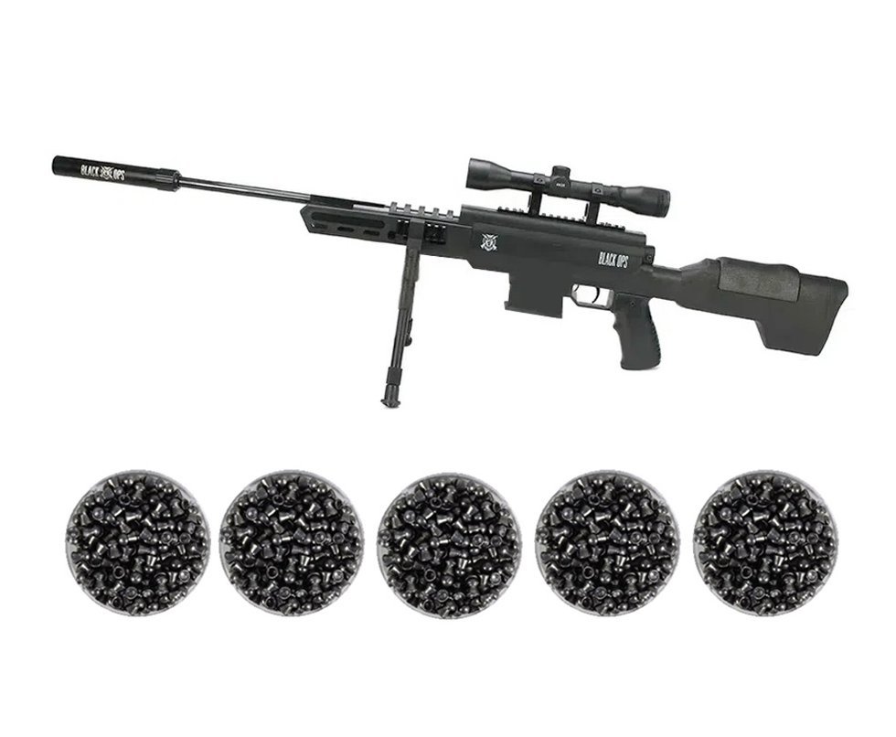 Carabina De Pressão Sniper Black Ops Cal 5,5mm Gas Ram 60kg Rossi + Luneta 4x32 + Chumbinhos