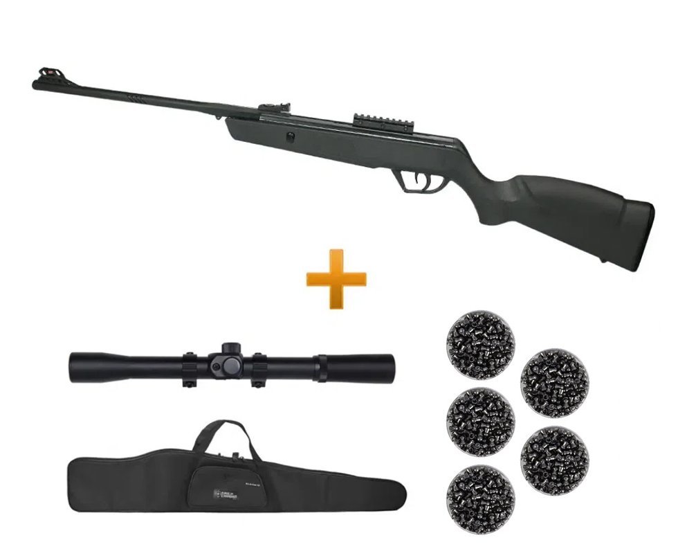 Carabina De Pressão Cbc Jade Mais Cal 4,5 Preta + Luneta 4x20 + Chumbinhos + Capa