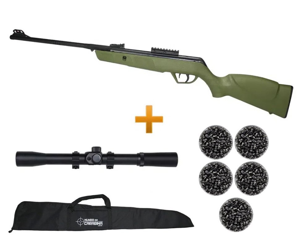 Carabina De Pressão Cbc Jade Mais Cal 5,5 Verde + Luneta 4x20 + Chumbinhos + Capa