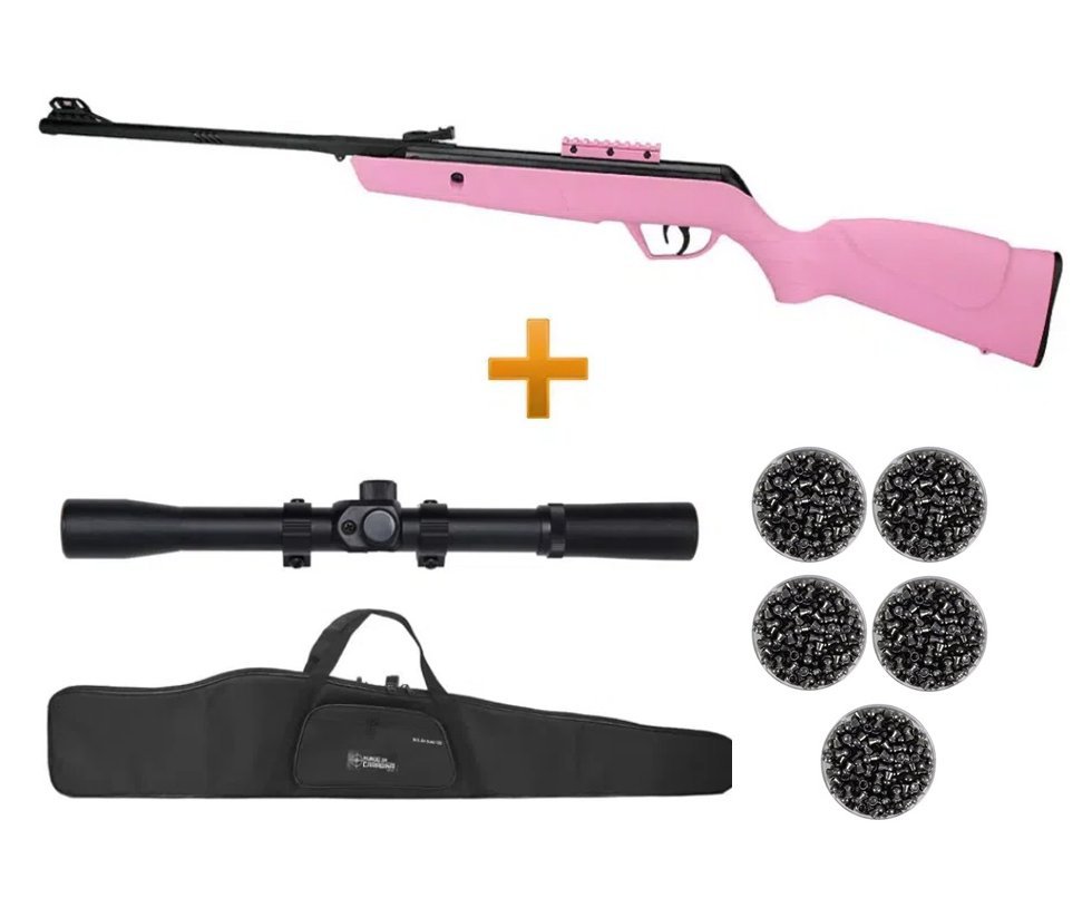 Carabina De Pressão Cbc Jade Mais Cal 4,5 Rosa + Luneta 4x20 + Chumbinhos + Capa