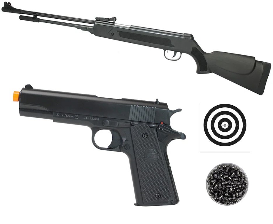 Carabina De Pressão Spring Black Cal 5,5mm + Pistola De Pressão 1911 Mola Cal 4,5mm - Kwc