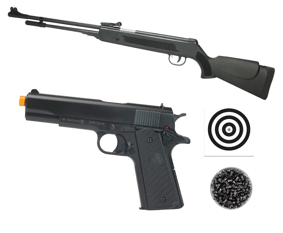 Carabina De Pressão Spring Black Cal 5,5mm + Pistola De Pressão 1911 Mola Cal 4,5mm - Kwc