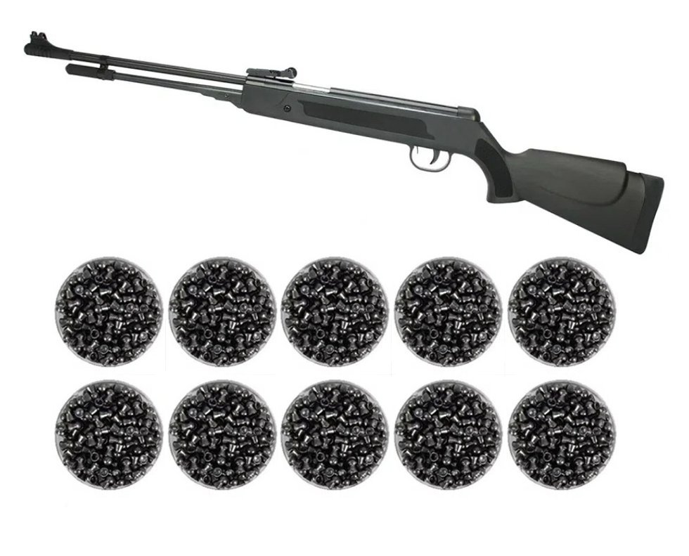 Carabina De Pressão Spring Black Cal 5,5mm +10 Lata Chumbinho - Fixxar