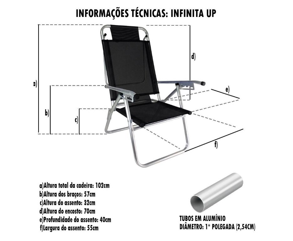 Cadeira Reclinavel Zaka Em Aluminio 5 Posições Infinita Up Cinza