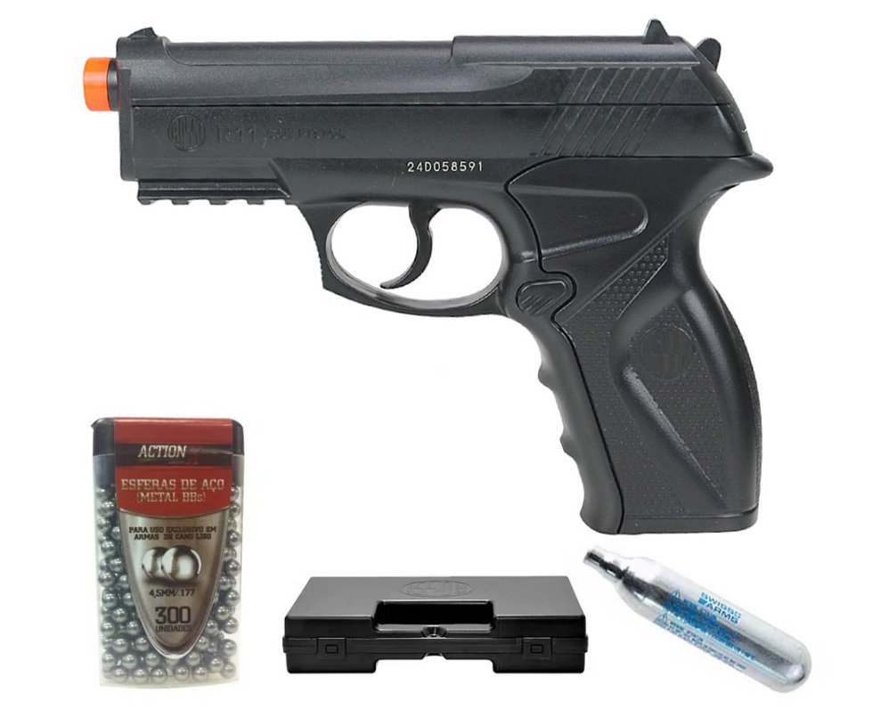 Pistola De Pressão Gas Co2 Wg C11 Polímero Esferas Aço 4,5mm + Case + Esferas + Co2