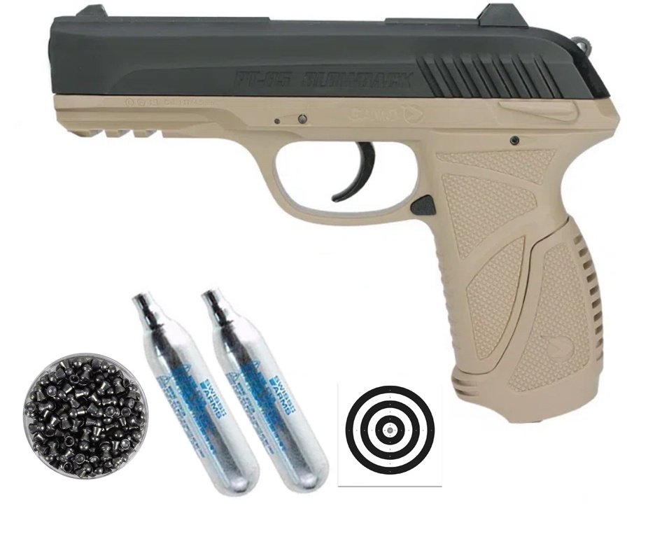 Pistola Pressão Gamo Gás Co2 Pt-85 Blowback Slide Metal Desert 4.5mm + Chumbinho + Cilindro Co2