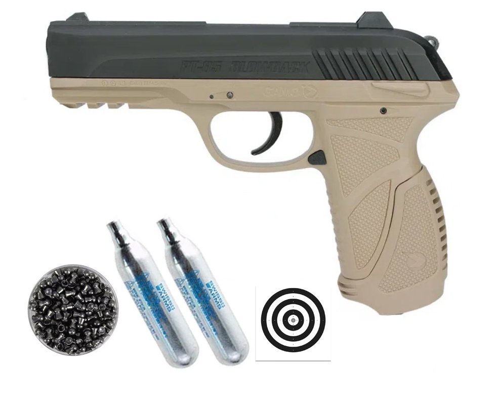 Pistola Pressão Gamo Gás Co2 Pt-85 Blowback Slide Metal Desert 4.5mm + Chumbinho + Cilindro Co2