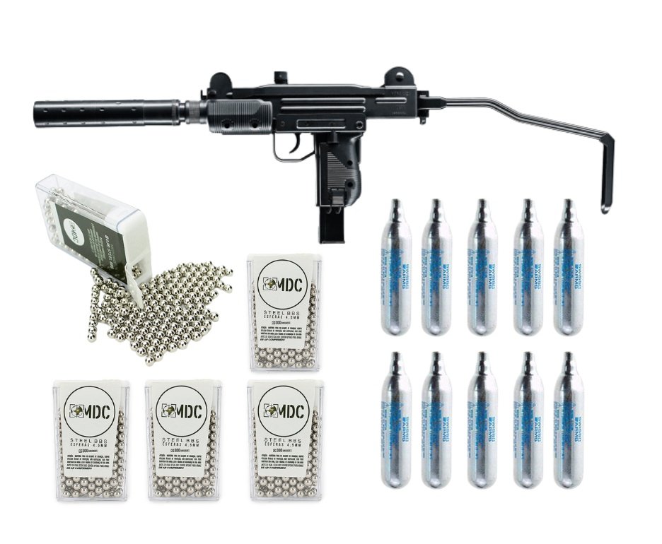 Rifle De Pressão CO2 Mini UZI Full Metal Blowback 4.5mm IWI Umarex Licenciada + Esferas + Co2