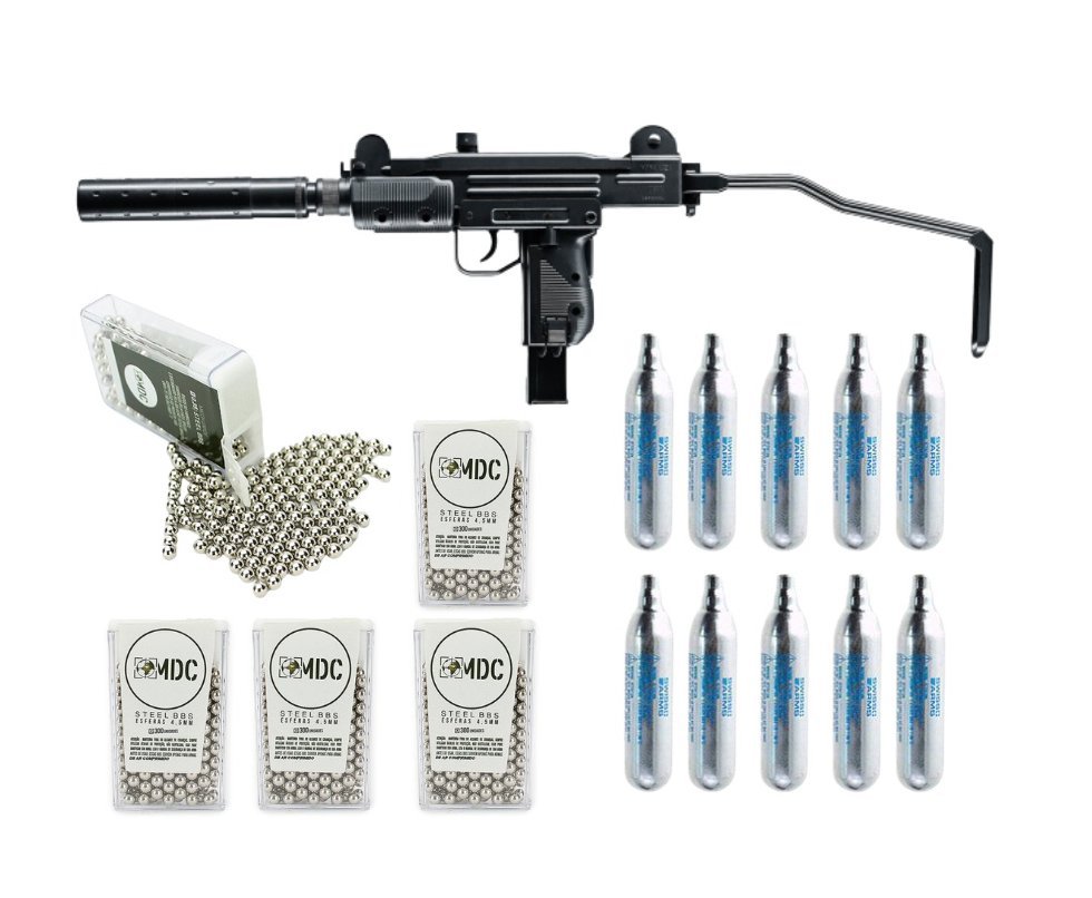 Rifle De Pressão CO2 Mini UZI Full Metal Blowback 4.5mm IWI Umarex Licenciada + Esferas + Co2